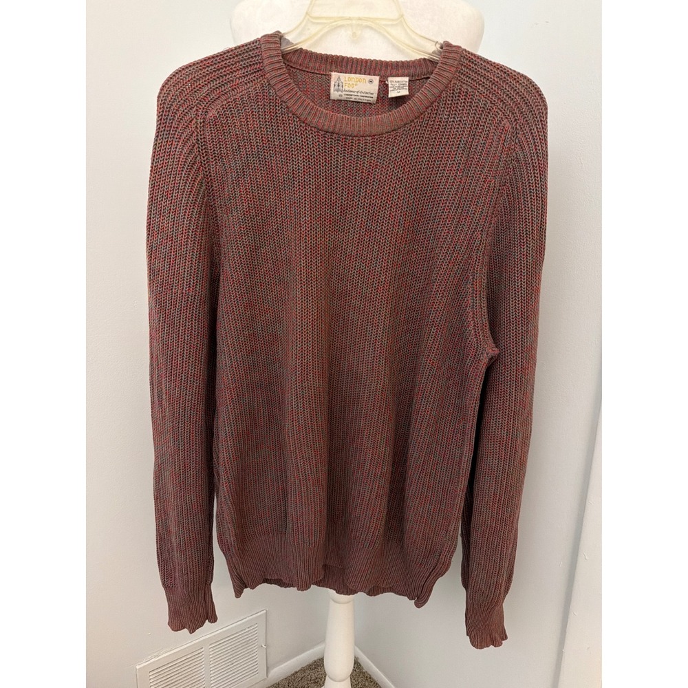 Vintage London Fog Mens Marled 100% Cotton Knit Sweater Grunge Grandpa Baggy